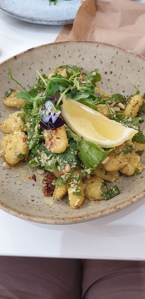 gnocchi salad with sundried tomatoes and pesto at 269 Vegan in Dunfermline