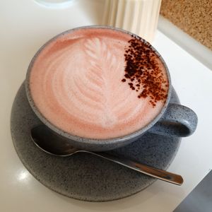 Red velvet latte - beetroot hot chocolate at 269 Vegan in Dunfermline