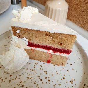 Strawberry and vanilla cake at 269 Vegan in Dunfermline
