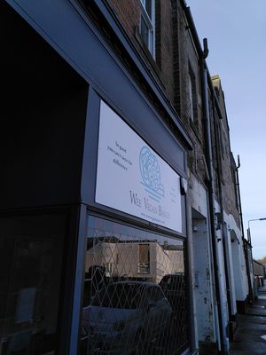 Outside of the cafe at Wee Vegan Bakery in Dunfermline