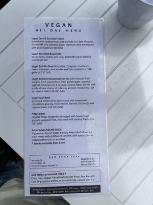 Vegan menu at Urban Espresso Lounge in Coffs Harbour
