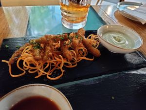 Pickles sticks. $8 for breadcrumbs as the pickles were so thinly sliced you couldn't taste them. What a joke. at Samadhi in San Jose