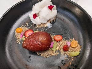 Pear and cashew dessert at Samadhi in San Jose