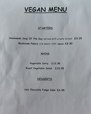 Separate vegan menu at The Tyndrum Inn in Crianlarich