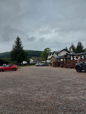 Outside the pub, coming from the Tyndrum lodges at The Tyndrum Inn in Crianlarich