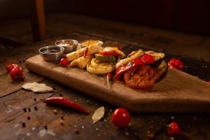 Mix of grilled vegetables. Accompanies the house's three sauces at A Coruja in Sao Paulo