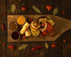 Mix of grilled vegetables. Accompanies the house's three sauces at A Coruja in Sao Paulo