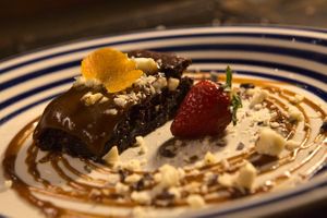 brownie with vegan dulce de leche and Brazil nuts at A Coruja in Sao Paulo