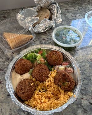 Falafel bowl, tabouli, baklava   at Allan's Falafel in Chester