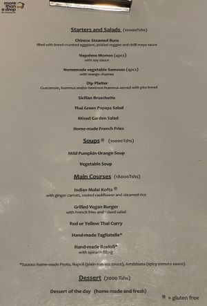 Food menu   at More Than A Drop in Moshi