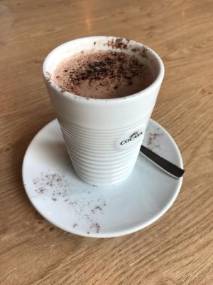 Vegan hot chocolate with soy milk (they also have oat milk)  at Café June in Hamburg