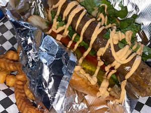 Sausage poboy at Planet Vegan in Houston