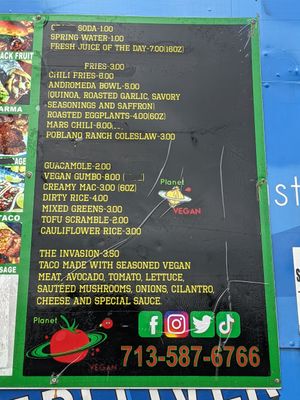 Menu board at Planet Vegan in Houston