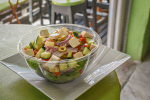 Fresh salad with tofu at Les Amis in Playa Del Carmen