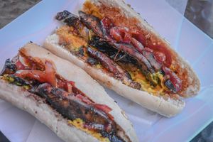 This is a must! Portobello and caramelized onions baguette at Les Amis in Playa Del Carmen