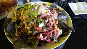 Large amount of nachos which were excellent at Casa Del Vegano in Dallas