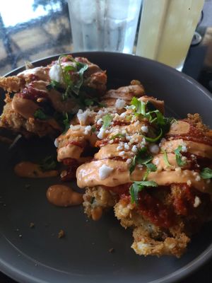 Jalapeños Rellanos (Stuffed Jalapeños) Two "bacon" wrapped and two with chorizo. Both delicious, although I liked the one stuffed with chorizo. You better like heat because these at Casa Del Vegano in Dallas