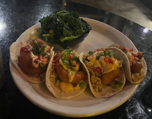 Bang Bang "Shrimp” tacos with kale   at Casa Del Vegano in Dallas