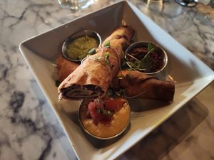 Black bean flautas with queso at Casa Del Vegano in Dallas