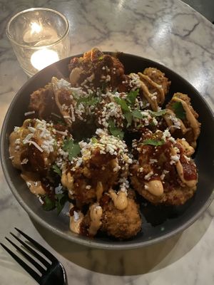 Cauliflower with queso   at Casa Del Vegano in Dallas