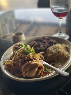 Beyond Beef Chimichanga  at Casa Del Vegano in Dallas