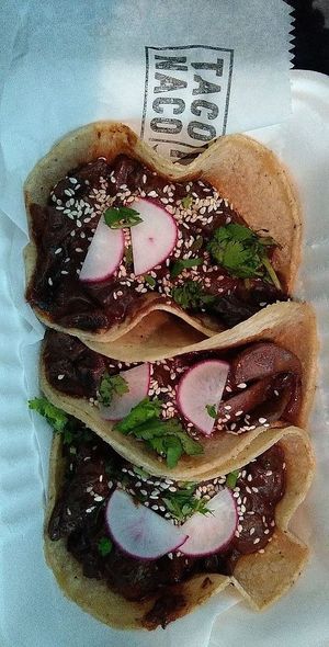 Mole mushroom tacos by Taco Naco at TACO NACO KC in Overland Park