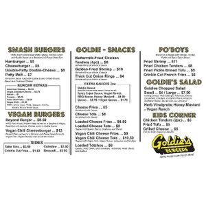 Menu  at Goldies  in Gainesville