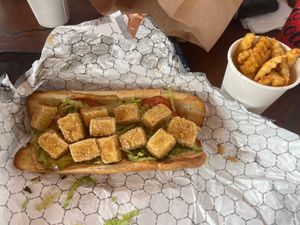 Tofu Po-boy and fries at Goldies  in Gainesville