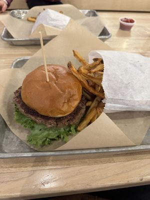 Impossible burger with fries   at Burger Burger in Bloomington