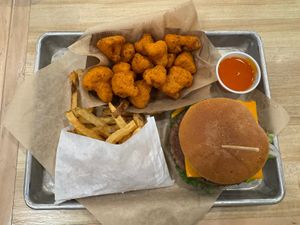 Mission Impossible meal with buffalo cauliflower wings   at Burger Burger in Bloomington