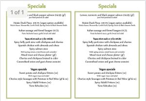 Vegan specials at Olive Grove Bistro in Worksop