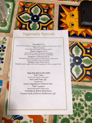 Veganuary menu at Olive Grove Bistro in Worksop