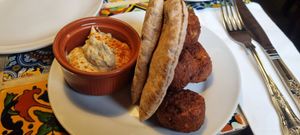 Falafel, hummas and pitta at Olive Grove Bistro in Worksop