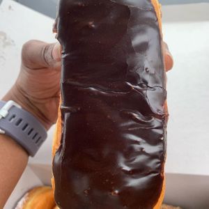 Chocolate long john  at Jenny's Donuts in Redlands
