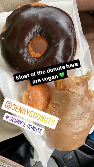 Chocolate and maple donuts with a little donut hole on the side at Jenny's Donuts in Redlands