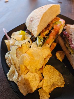 Po' boy served with chips at Brewbakers Cafe in Keene