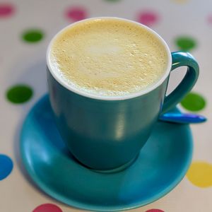 Turmeric Latte with Soy Milk at The Wayzgoose Diner in Leura