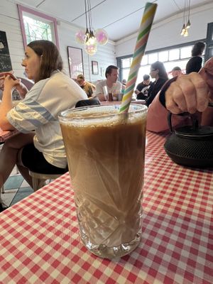 Iced latte with oat milk   at The Wayzgoose Diner in Leura