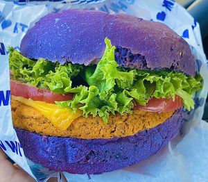 They Tangy Chickpea Burger (all natural ingredients)  at Flower Burger in Los Angeles