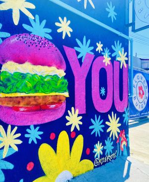 Storefront mural at Flower Burger in Los Angeles