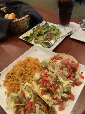 Vegan tacos with Mexican rice and side salad. at Sea Ranch in South Padre Island