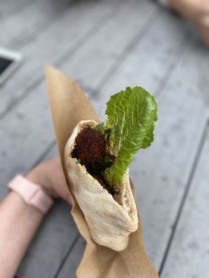 Sabih with falafel and hummus  at Golodniy Yasha in Krasnodar