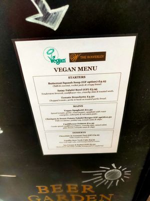 Vegan menu at The Waverley in Callander