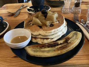 Vegan blueberry pancakes  at Bricks & Mortar in Berlin