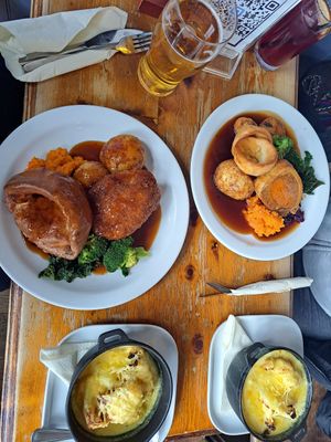 The Big yorkshire was veggie, the two smaller ones were vegan. Lots of vegan Cider and beer options too! at Nora's Kitchen - Pop Up in Manchester