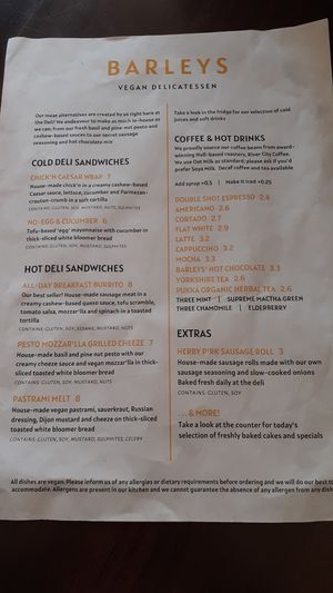 Menu (May 2023) at Barleys in Hull