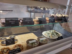 Deli counter of cakes and pastries at Barleys in Hull