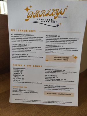 Menu - March 2024 at Barleys in Hull