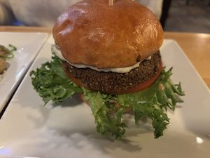 Falafel burger. A bit overdressed    at The Underground in Carbondale