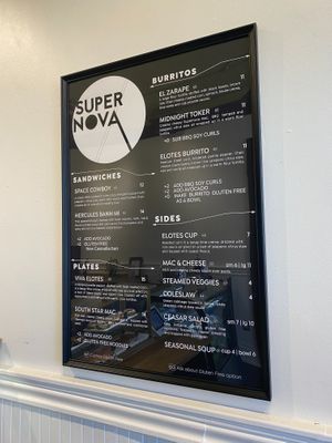 Menu at Supernova in Portland